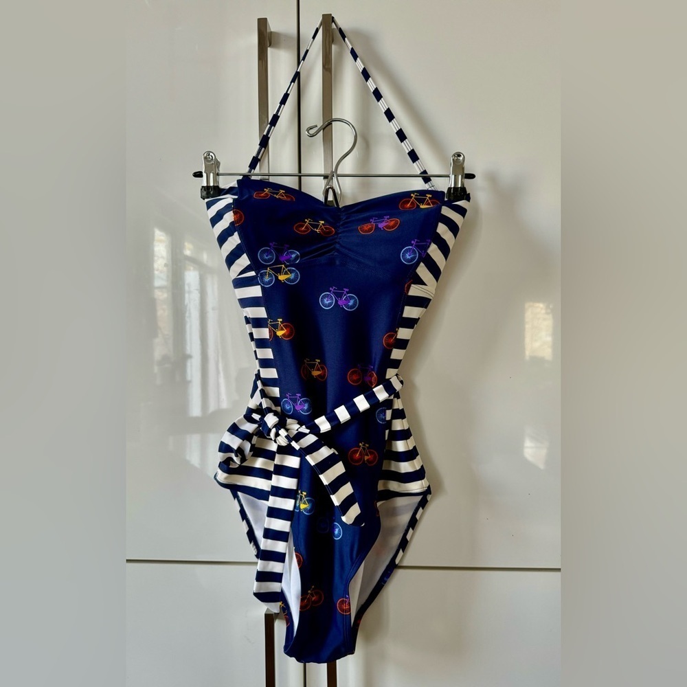 Anthropologie Blue and White Striped Swimsuit